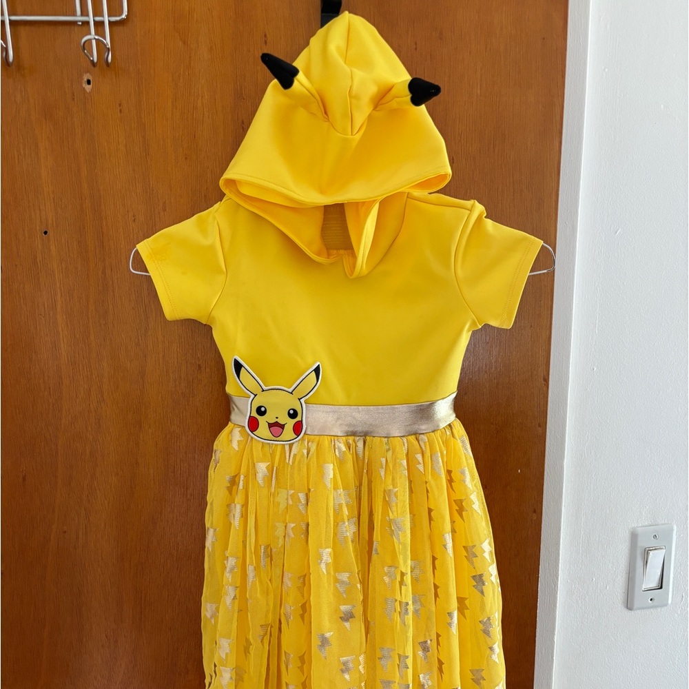 Pokemon Pikachu Girls Hooded 3D Ears Cosplay Dress with Mesh Skirt, Size 4-5💕